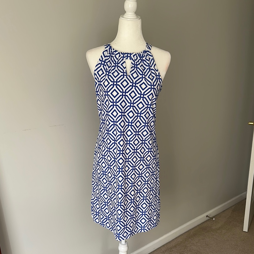 Blue and White Geometric Pattern Dress